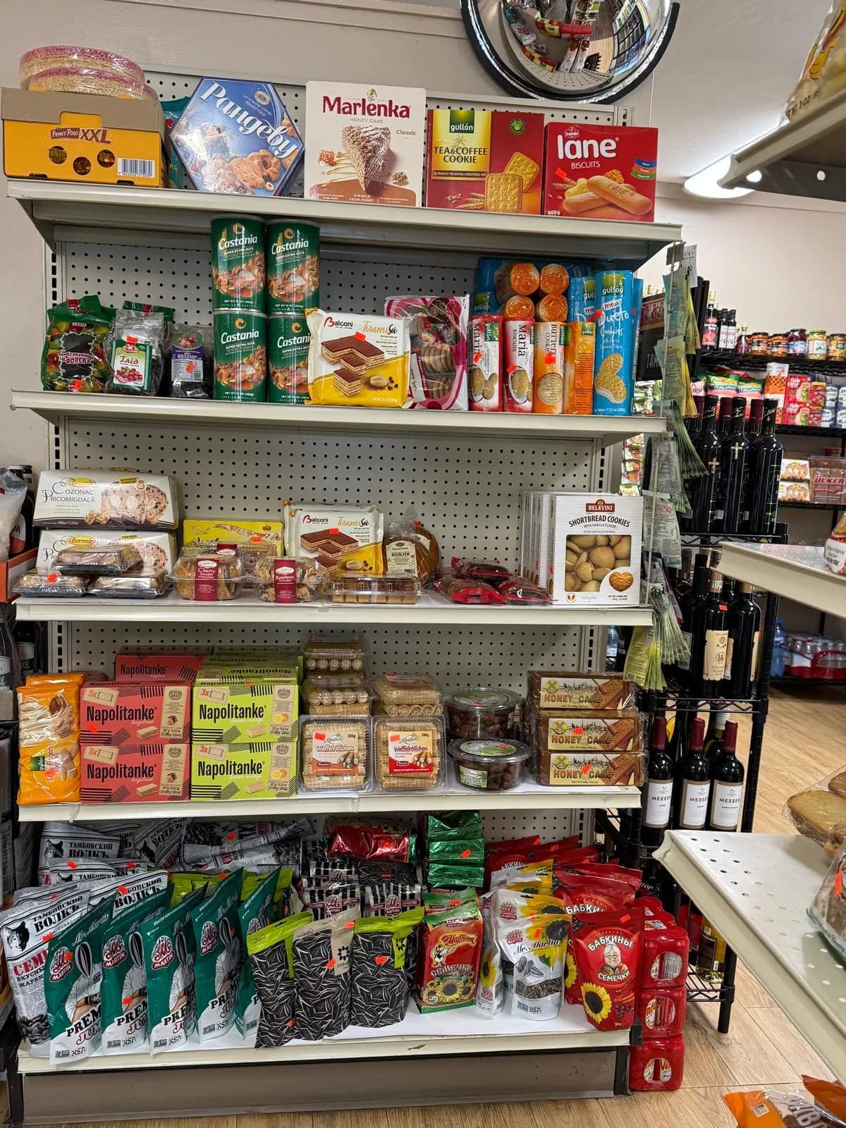 An aisle of imported groceries at the market